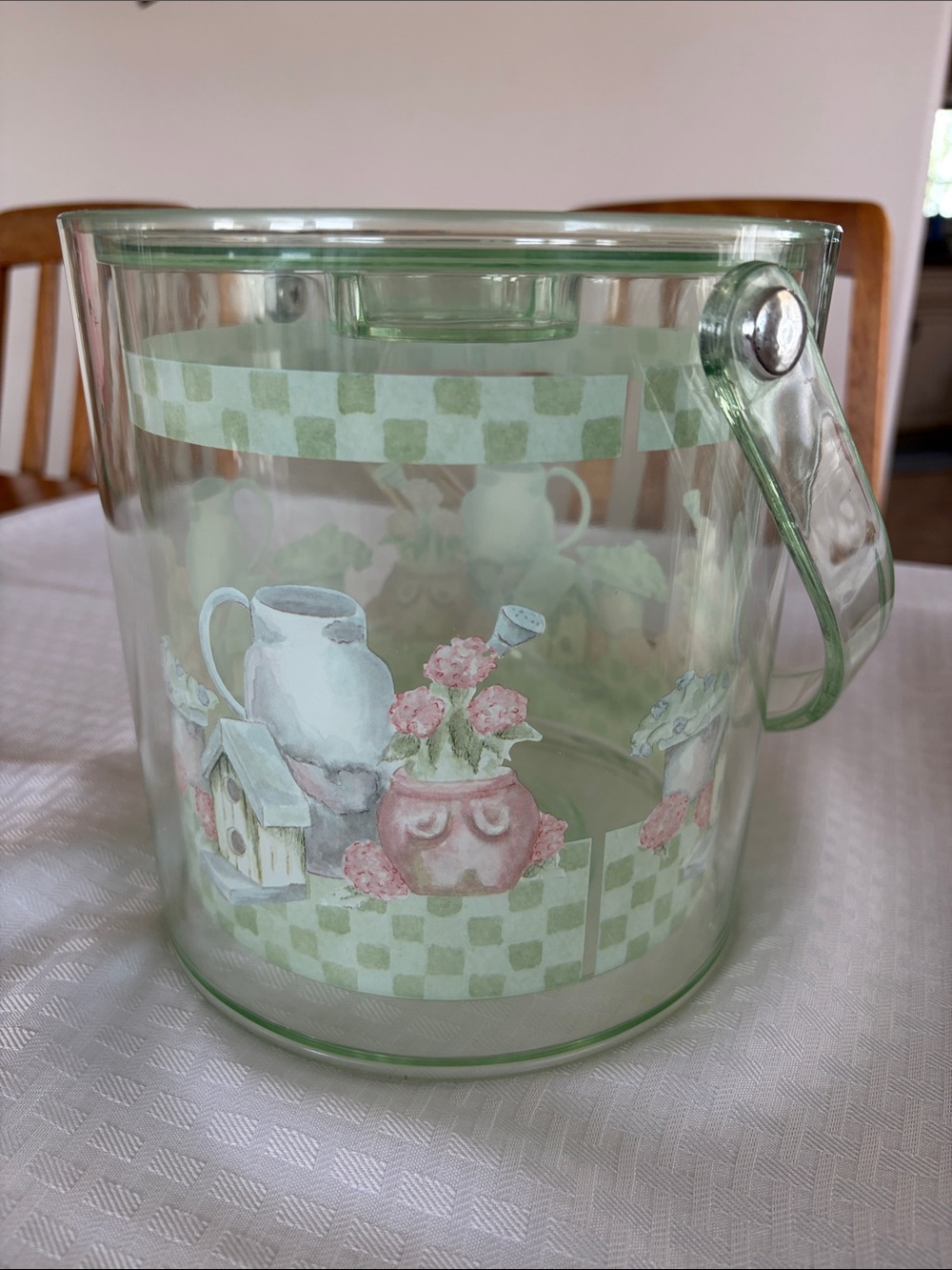 Green Ice Bucket with Floral Garden Motif